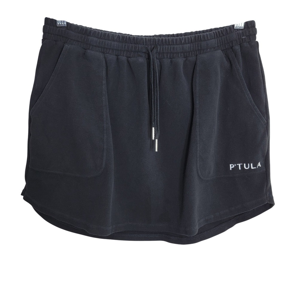 P'Tula Womens Black Cotton Spandex Active Skort Skirt with Pockets Size Large